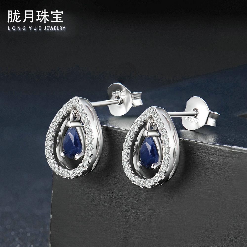 S925純銀鑲嵌天然黑藍(lán)寶石耳釘 跨境貨源，工廠直供的珠寶批發(fā)新機(jī)遇